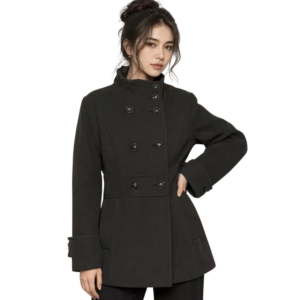 Liz Claiborne Womens Charcoal Gray Double Breasted Funnel Neck Pea Coat Sm NWT